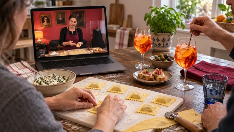 Making ravioli during an online cooking class