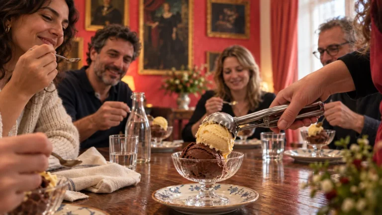 Guests enjoying homemade gelato at the table