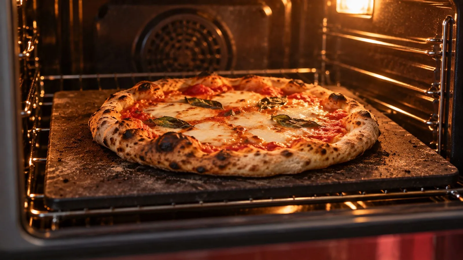 Homemade pizza margherita baking in the oven