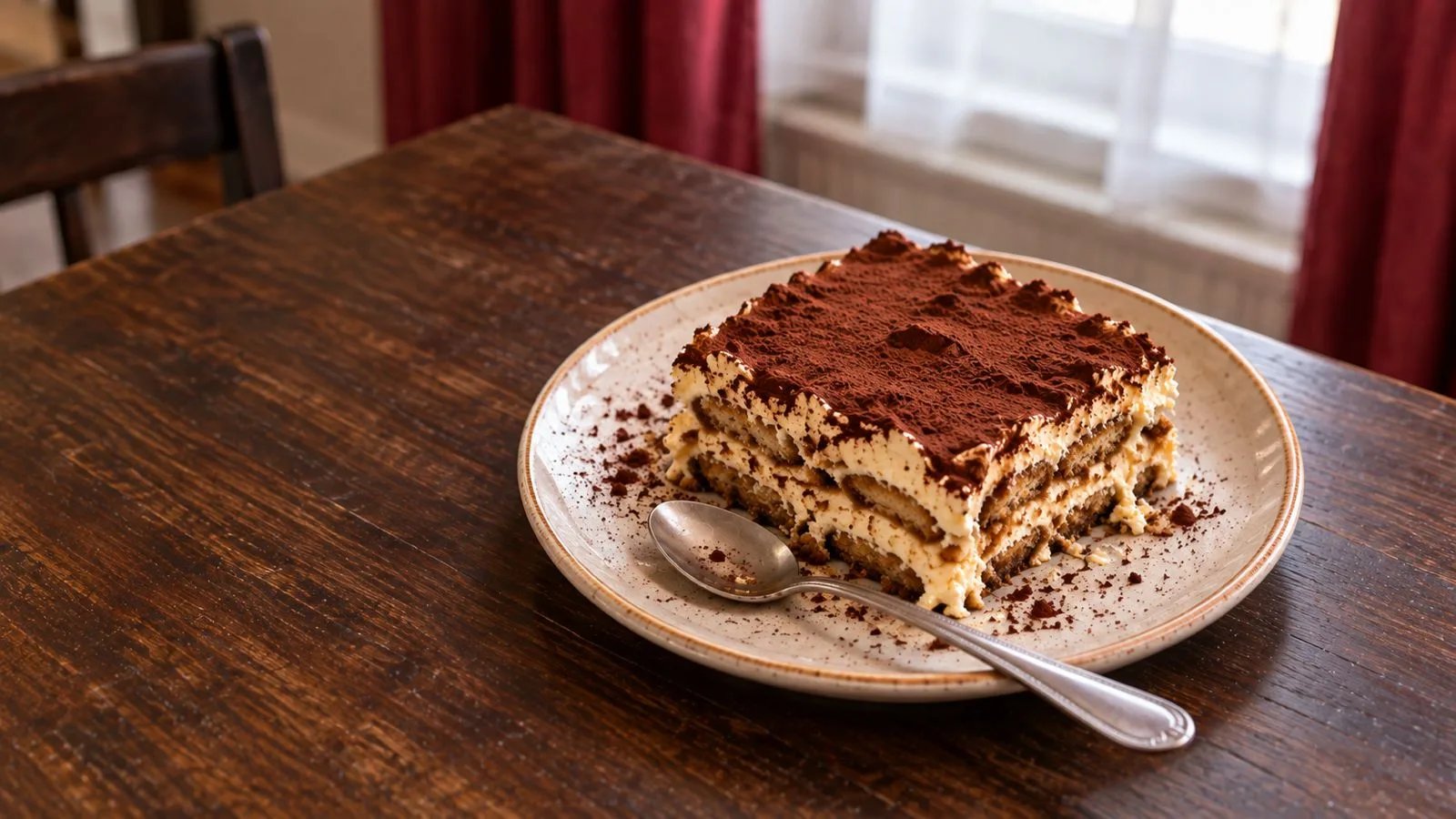 A slice of classic Italian tiramisu