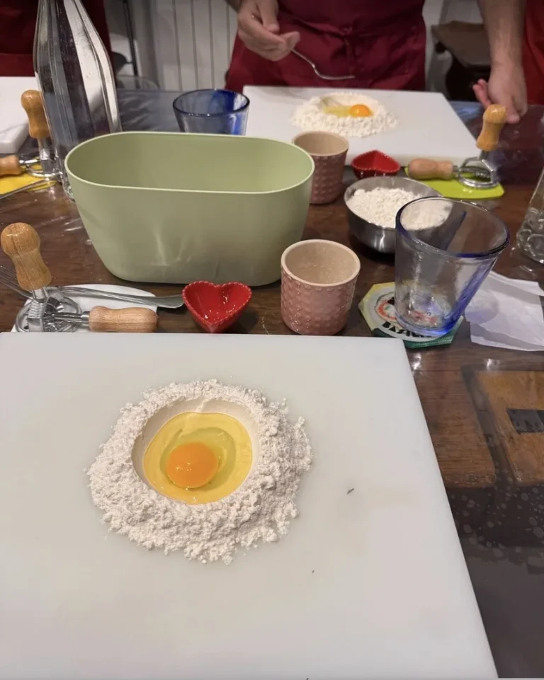 Egg in a flour well, the first step of fresh pasta