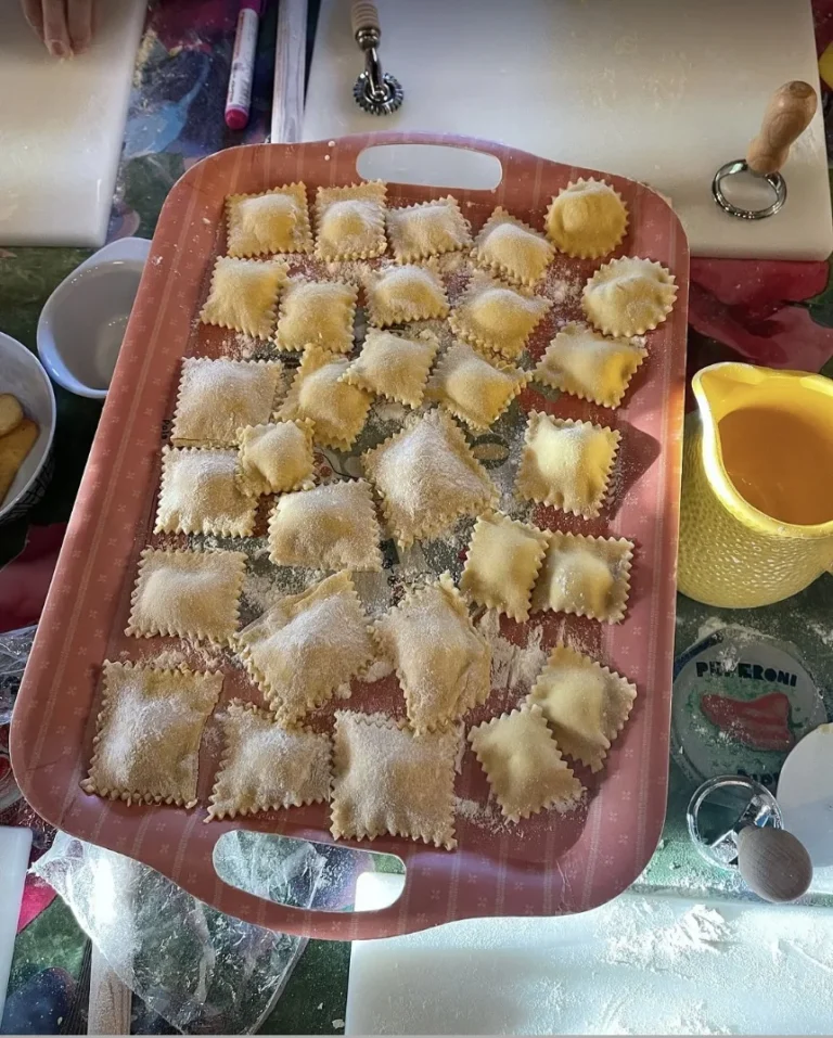 A full tray of handmade ravioli