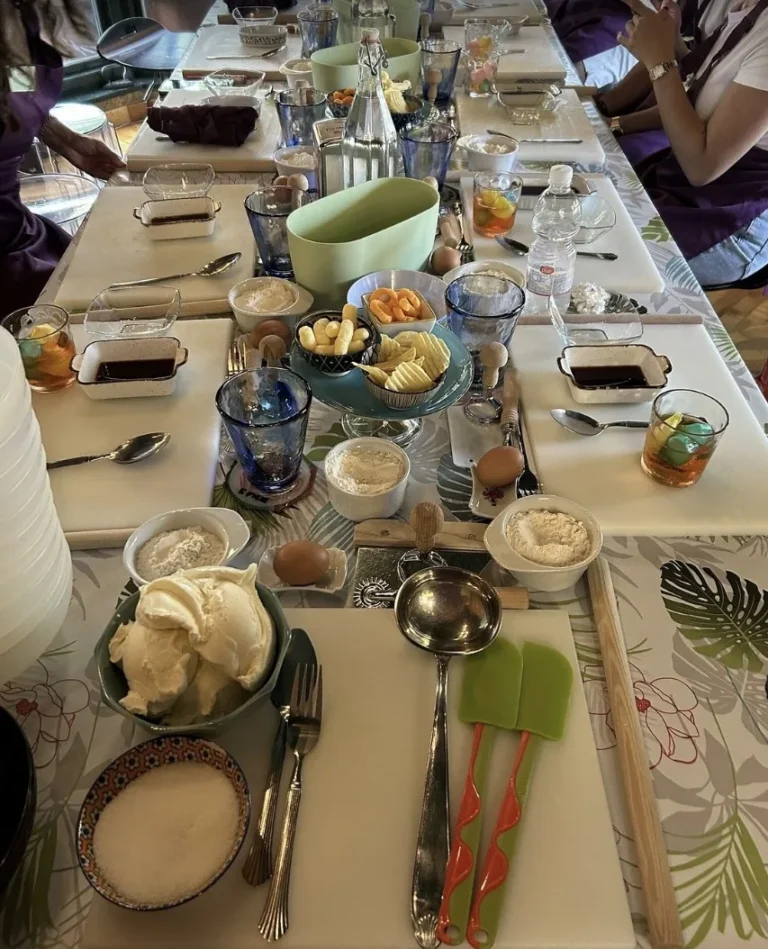 The table set on the veranda before class