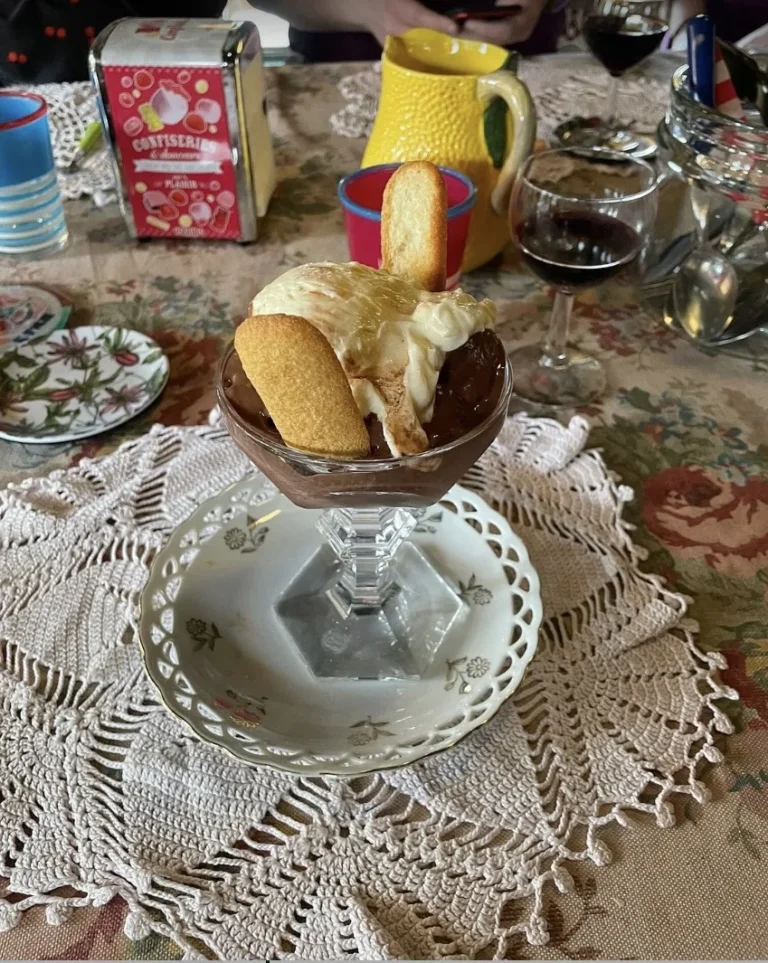 Gelato coupe on a crochet doily